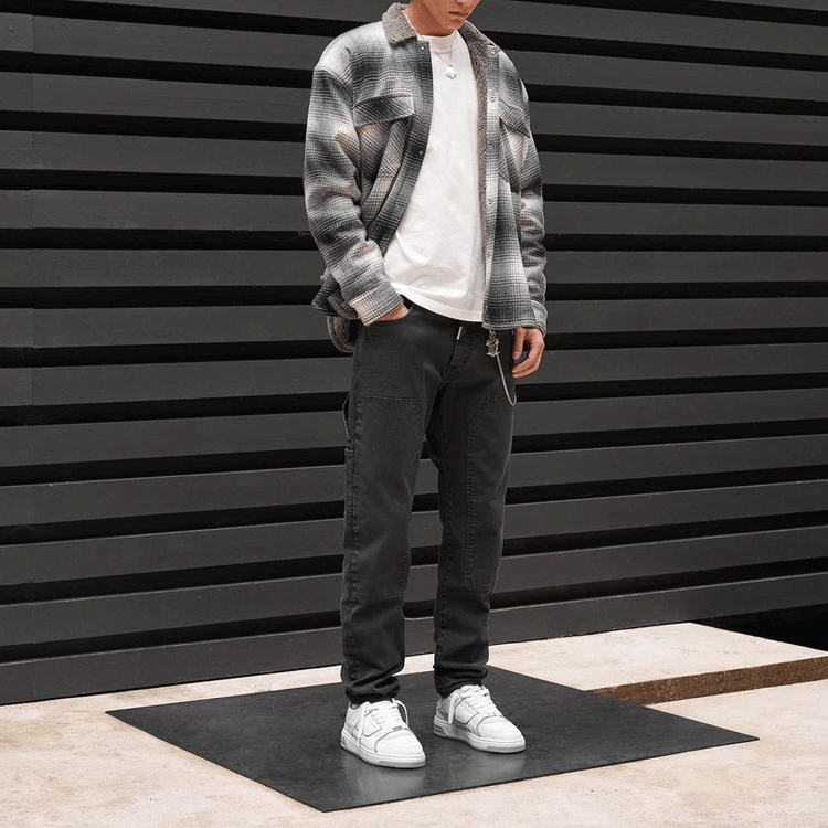 Purchase REPRESENT FW21 White Plaid Jacket with Sherpa Lining and Double Branded Pockets. M06050-02