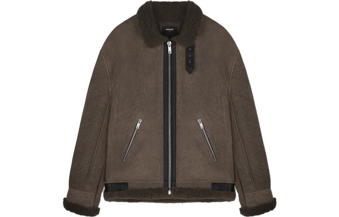 Order REPRESENT FW22  Brown Solid Zip-Up High-Neck Long Sleeve Jacket M01163-04