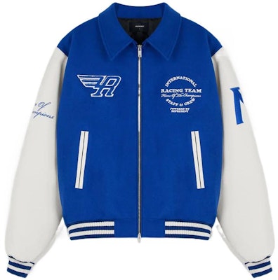 REPRESENT FW22 Colorblock Logo Print Baseball Jacket - Blue. M01143-109 Order REPRESENT FW22 Colorblock Logo Print Baseball Jacket - Blue. M01143-109