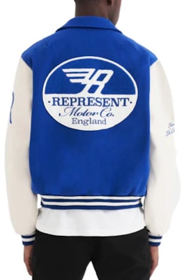 REPRESENT FW22 Colorblock Logo Print Baseball Jacket - Blue. M01143-109 Sizing REPRESENT FW22 Colorblock Logo Print Baseball Jacket - Blue. M01143-109