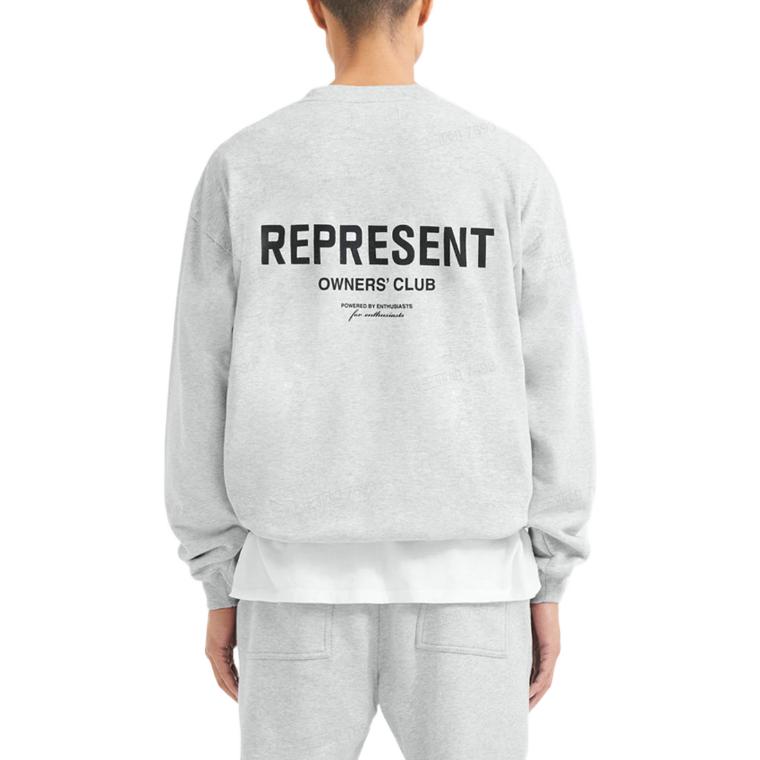 Sizing REPRESENT FW22 Baju Sejuk Kelabu dengan Cetakan Logo Huruf Belakang. M04159-302