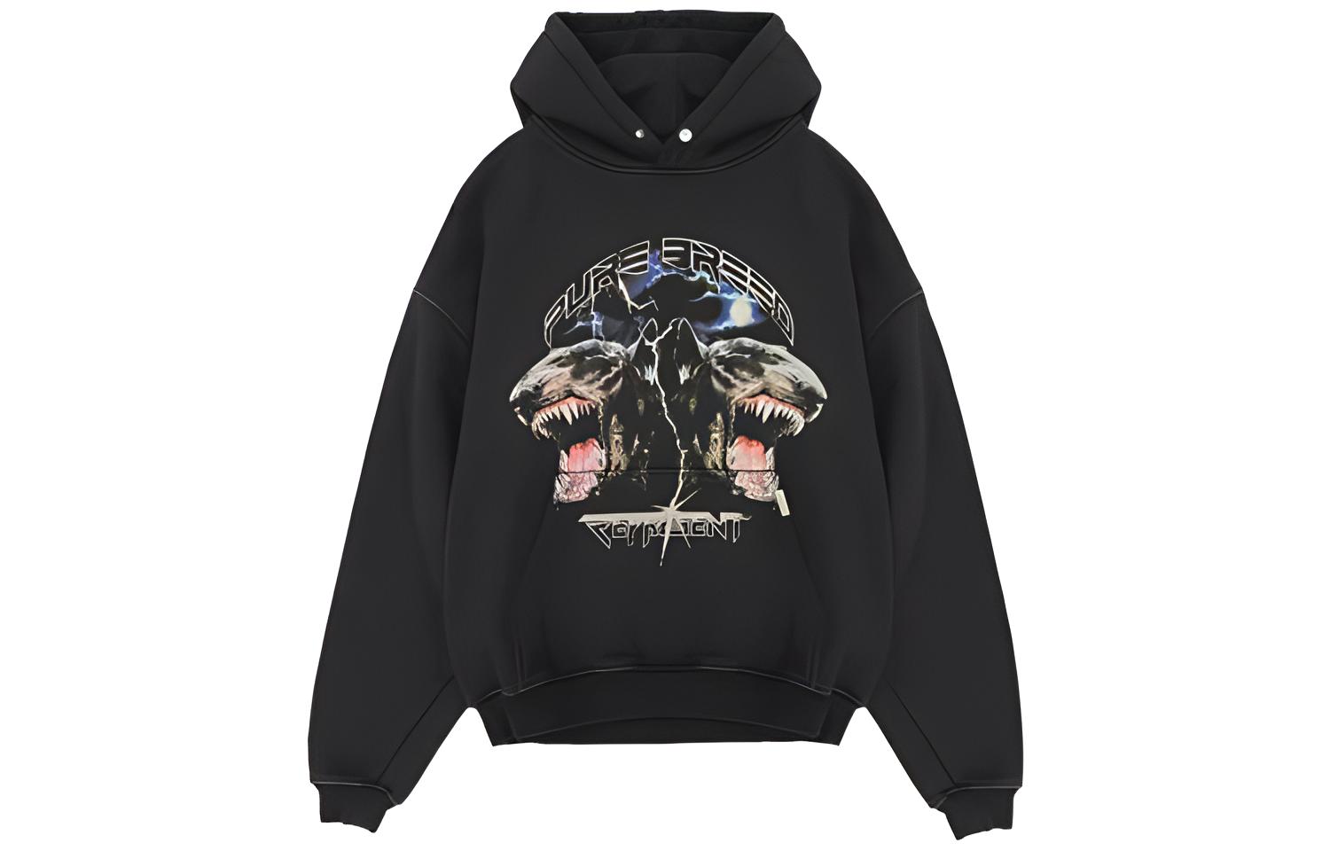 Represent FW22 Black Hoodie with Double-Headed Hound Print for Men M04062-03