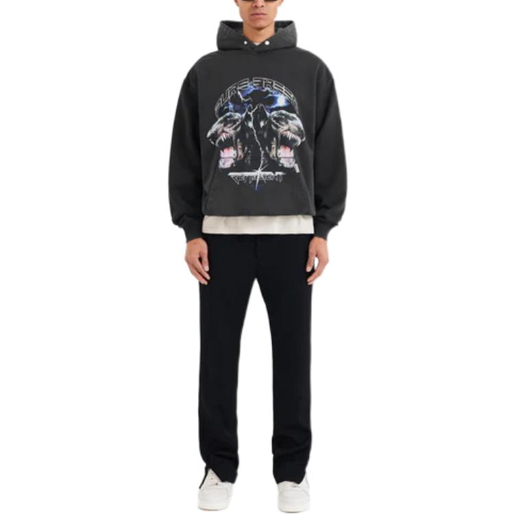 Lookbook Represent FW22 Black Hoodie with Double-Headed Hound Print for Men M04062-03