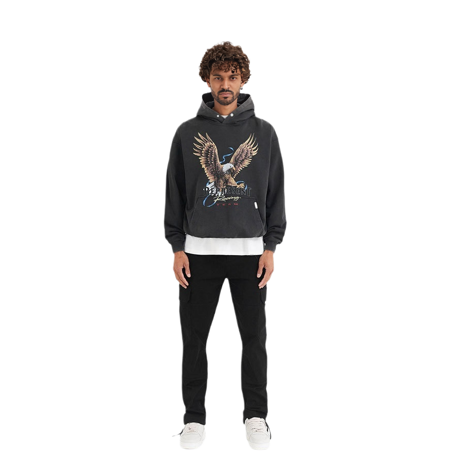 Lookbook Represent FW22 Black Hoodie with Eagle Logo Print M04223-03