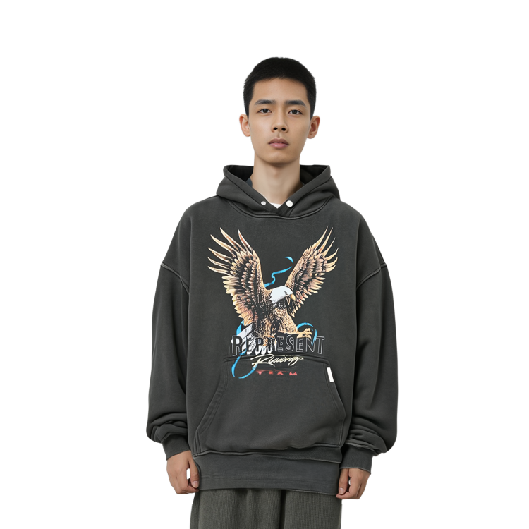 Details for Represent FW22 Black Hoodie with Eagle Logo Print M04223-03