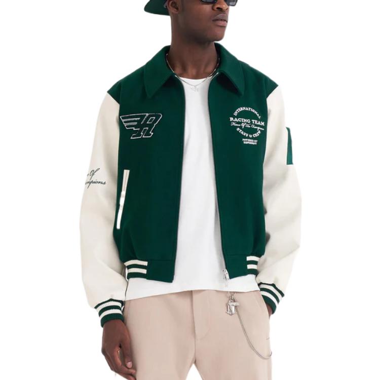 Shop REPRESENT FW22 配色标志印花绿色棒球夹克 长袖外套 M01143-62