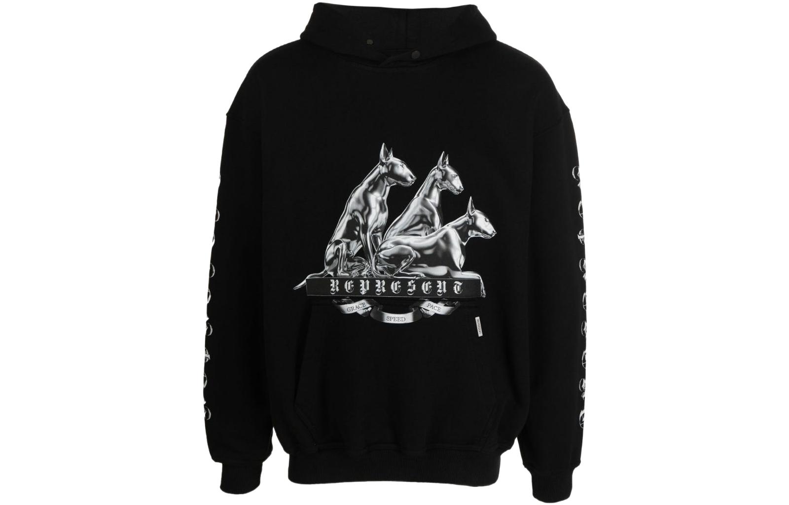 Represent FW22 Graphic Print Pullover Hoodie Black Long Sleeve M04242-01