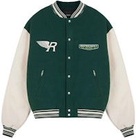 REPRESENT FW22 Green Varsity Jacket with Colorblock Logo Embroidery Unisex. M01078-62-GREEN REPRESENT FW22 Green Varsity Jacket with Colorblock Logo Embroidery Unisex. M01078-62-GREEN