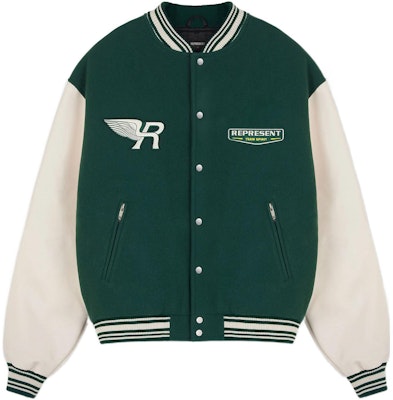 REPRESENT FW22 Green Varsity Jacket with Colorblock Logo Embroidery Unisex. M01078-62-GREEN Buy REPRESENT FW22 Green Varsity Jacket with Colorblock Logo Embroidery Unisex. M01078-62-GREEN