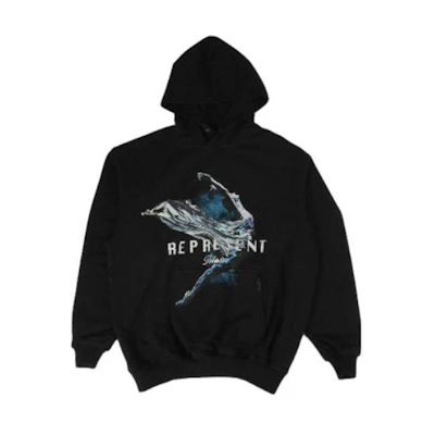 Represent FW22 Letter Pattern Print Pullover Hoodie Black M04221-01
