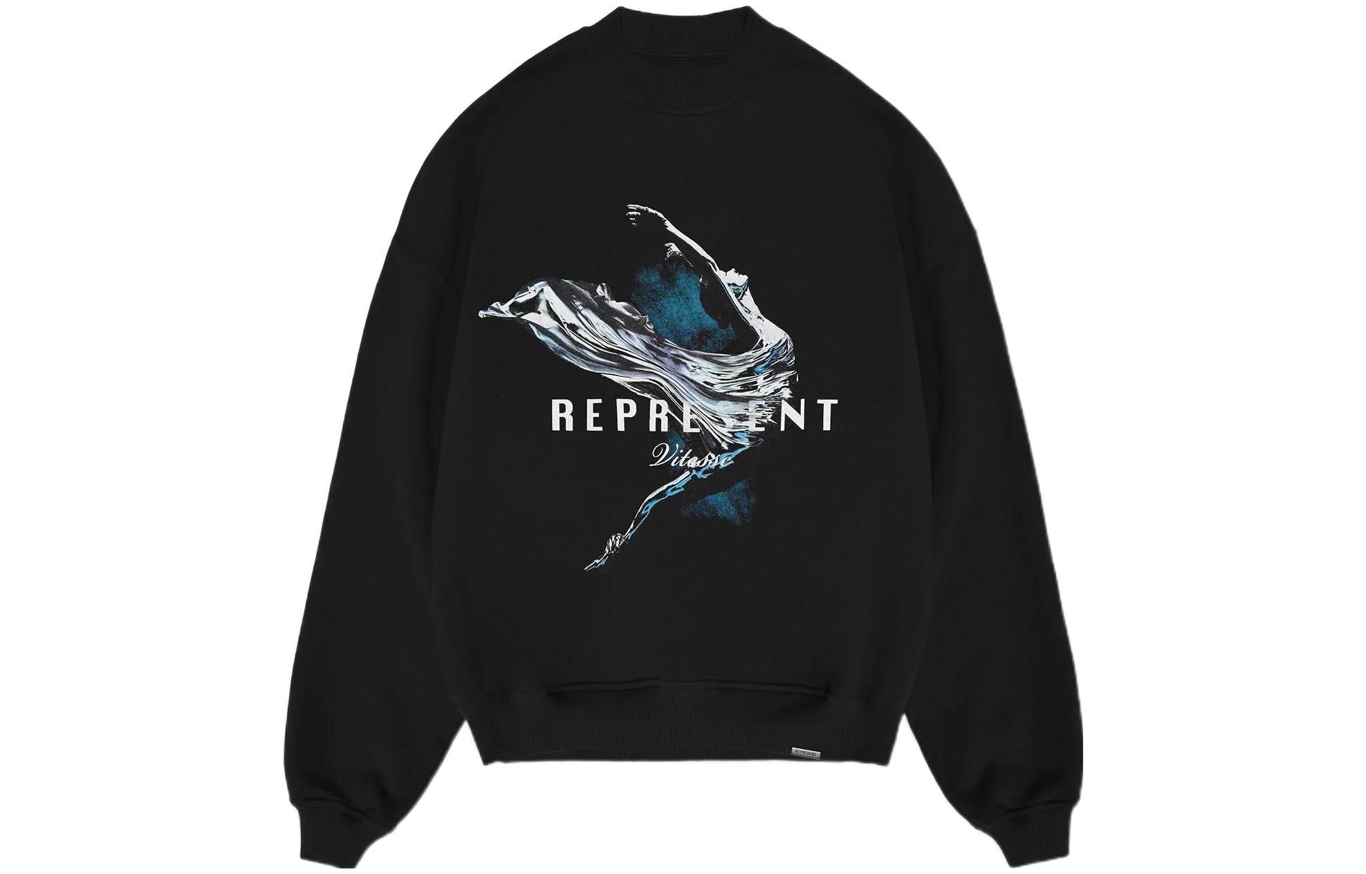 Represent FW22 Letter Print Crewneck Pullover Sweatshirt Men’s Black M04236-01
