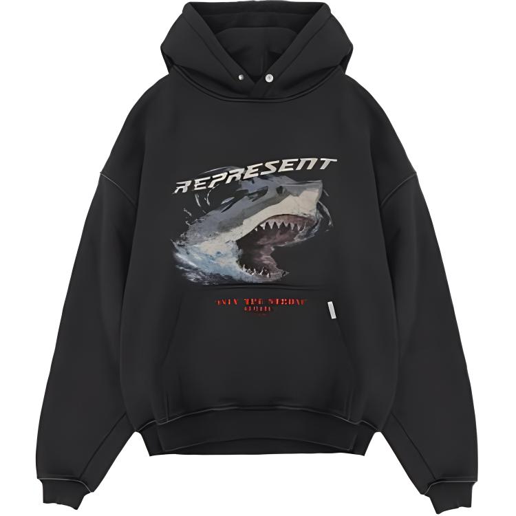REPRESENT FW22 Shark Graphic Hoodie Black  Pullover. M04066-03