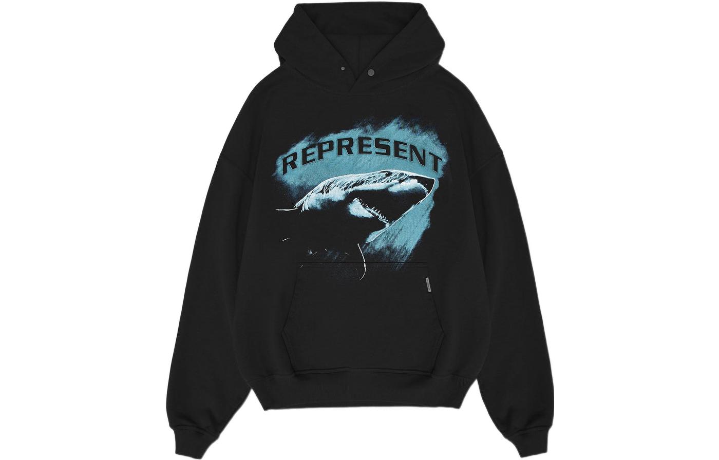 Represent FW22 Shark Print Pullover Long Sleeve Sweatshirt Black M04222-01