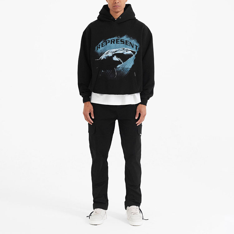 Lookbook Represent FW22 Shark Print Pullover Long Sleeve Sweatshirt Black M04222-01