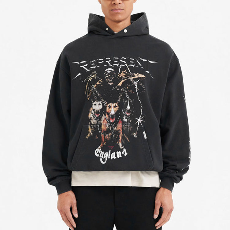 Purchase Represent FW22 Three-Head Dog Print Black Hoodie Men M04065-03