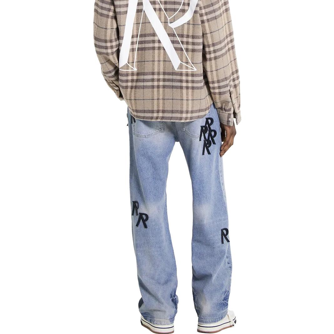 Shop REPRESENT FW23 R3宽松直筒牛仔裤 男女同款 蓝色 MB6002-60