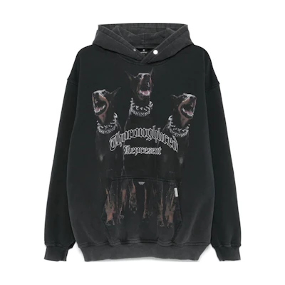 REPRESENT FW24 Black Knit Textured Hoodie with Dog Print for Men M04149-03