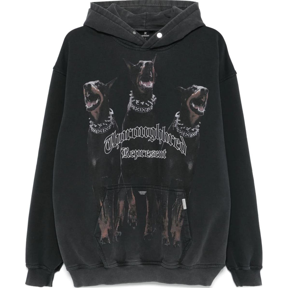 Order REPRESENT FW24 Black Knit Textured Hoodie with Dog Print for Men M04149-03