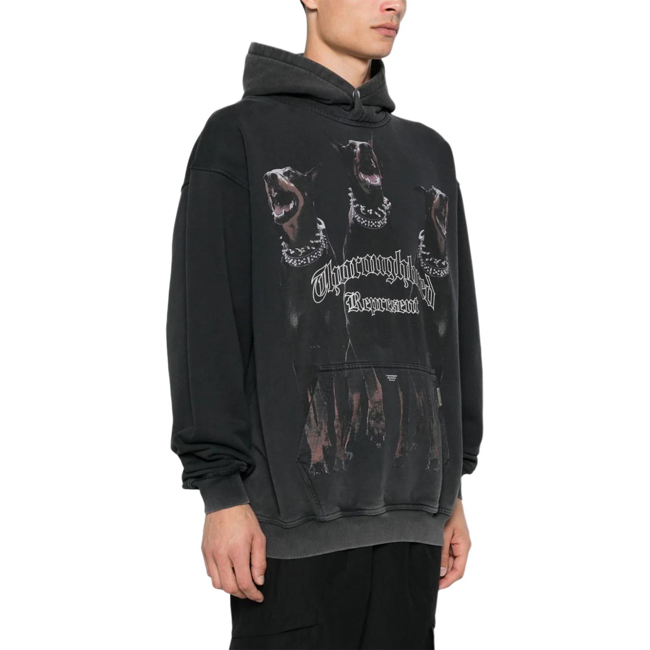 Purchase REPRESENT FW24 Black Knit Textured Hoodie with Dog Print for Men M04149-03