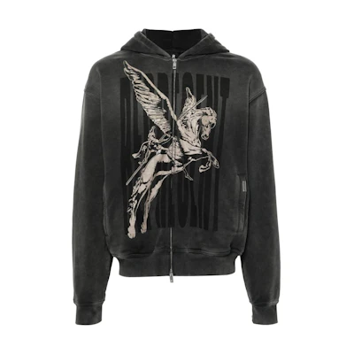 Represent Graphic Print Zip-Up Hoodie Jacket Grey MLM405-444