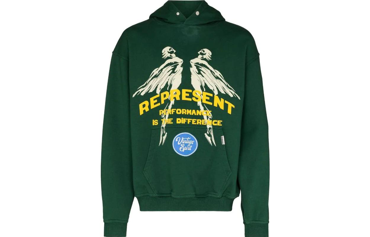 Represent Green Cotton Logo Hoodie with Graphic Print M04194-62
