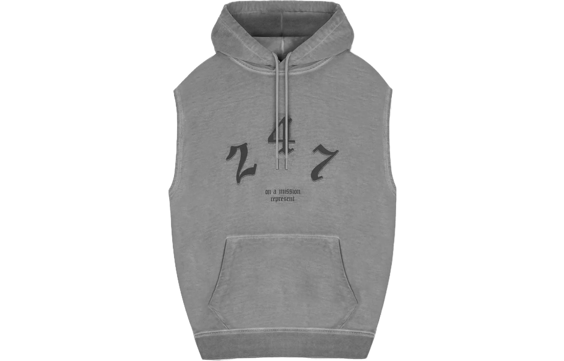 Represent Grey Sleeveless Hoodie with Solid Color and Digital Print 247M411-502