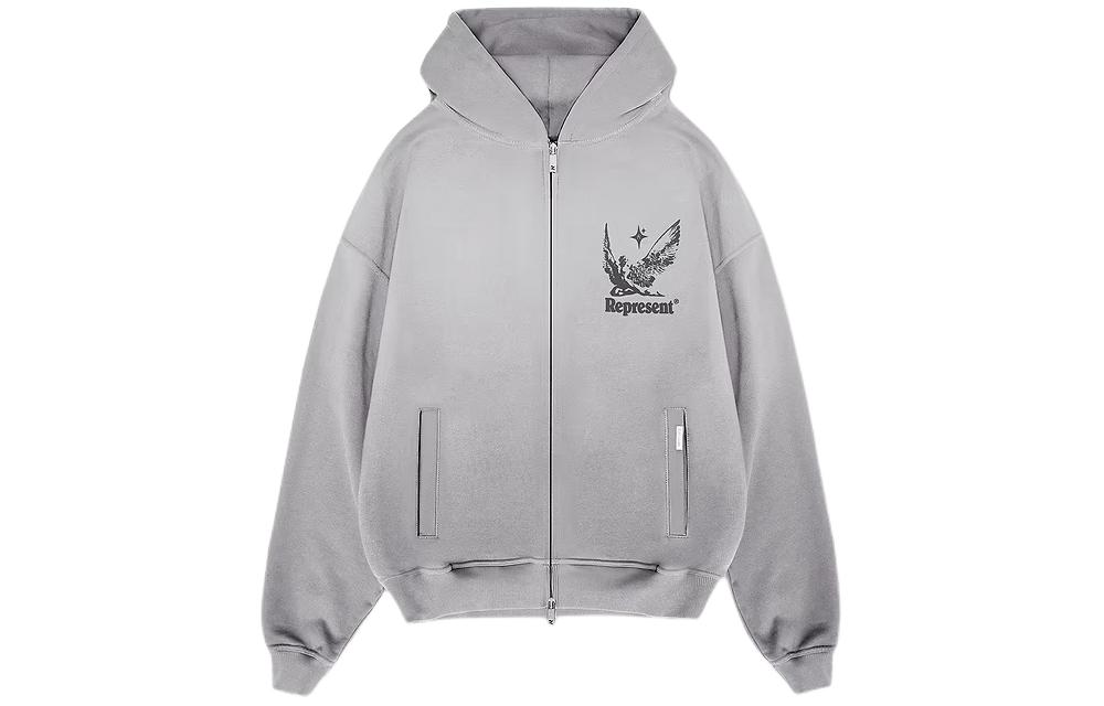 Represent Grey Zip-Up Hoodie with Printed Pocket Design MLM412-480