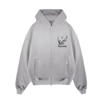 Represent Grey Zip-Up Hoodie with Printed Pocket Design MLM412-480