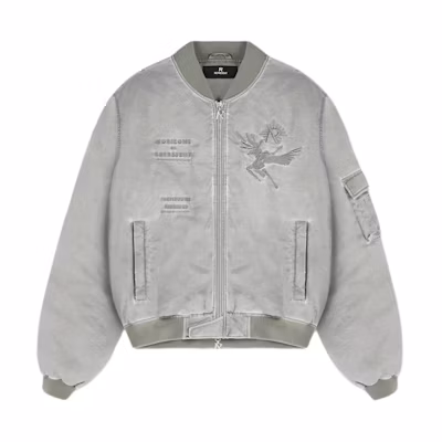 REPRESENT Icarus Flying Bomber Grey Logo Print Zip Baseball Collar Jacket Men. MLM133-168