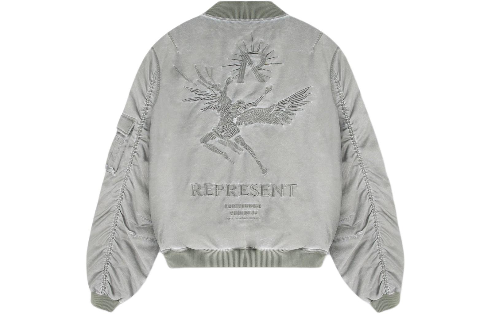 Lookbook REPRESENT イカロス フライングボンバー グレー ロゴプリント ジップ 野球襟ジャケット メンズ MLM133-168