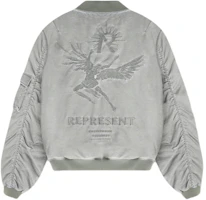 Lookbook REPRESENT Icarus Flying Bomber Grey Logo Print Zip Baseball Collar Jacket Men. MLM133-168