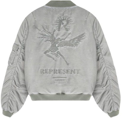 REPRESENT Icarus Flying Bomber Grey Logo Print Zip Baseball Collar Jacket Men. MLM133-168 Lookbook REPRESENT Icarus Flying Bomber Grey Logo Print Zip Baseball Collar Jacket Men. MLM133-168