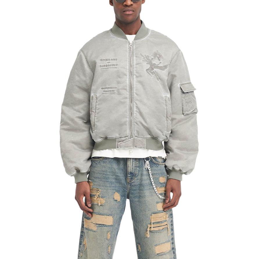 Purchase REPRESENT イカロス フライングボンバー グレー ロゴプリント ジップ 野球襟ジャケット メンズ MLM133-168