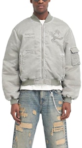 REPRESENT イカロス フライングボンバー グレー ロゴプリント ジップ 野球襟ジャケット メンズ MLM133-168 Purchase REPRESENT イカロス フライングボンバー グレー ロゴプリント ジップ 野球襟ジャケット メンズ MLM133-168