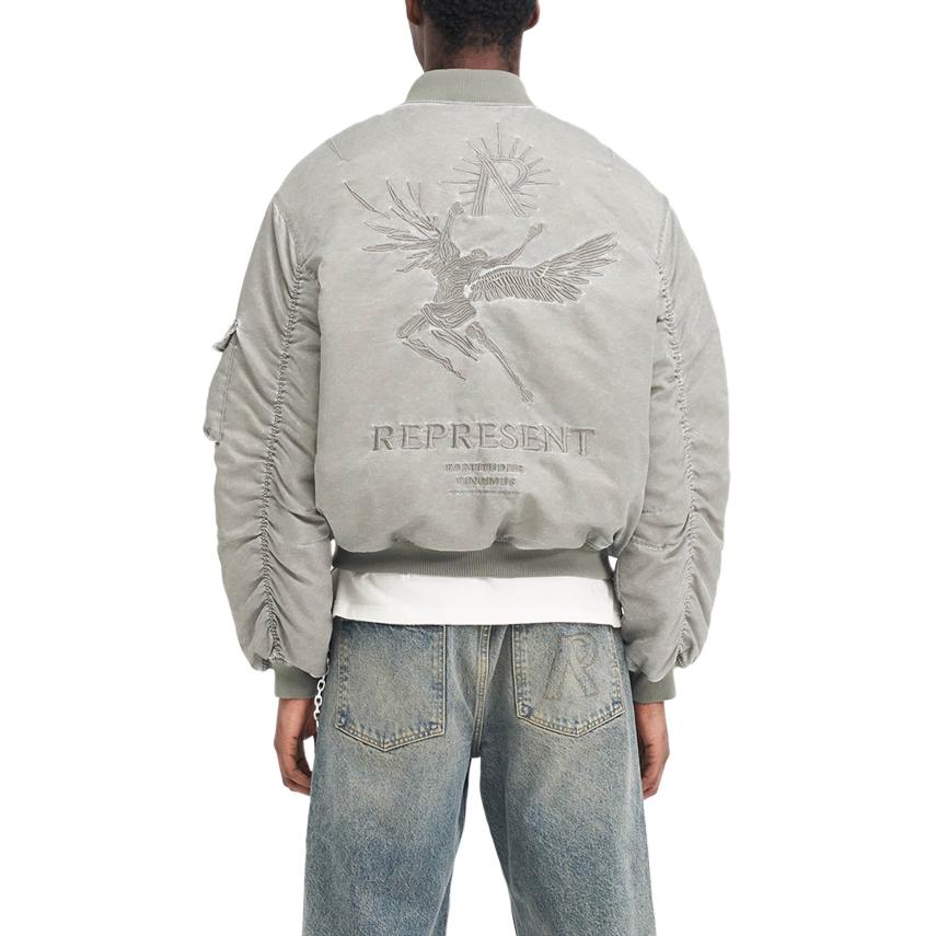 Details for REPRESENT イカロス フライングボンバー グレー ロゴプリント ジップ 野球襟ジャケット メンズ MLM133-168