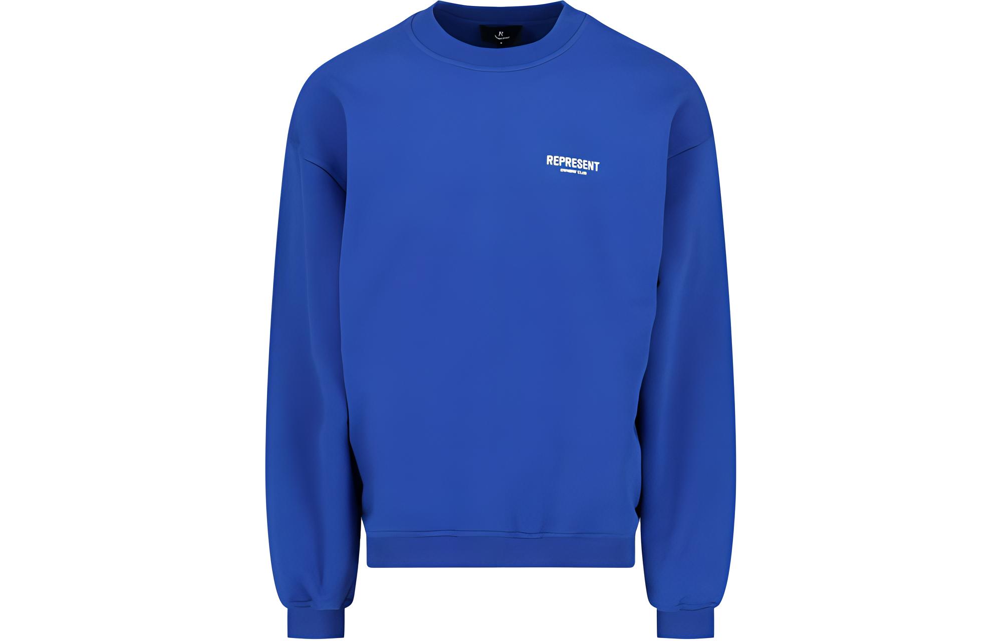 Represent Letter Crewneck Pullover Sweatshirt Blue Long Sleeve OCM410-109
