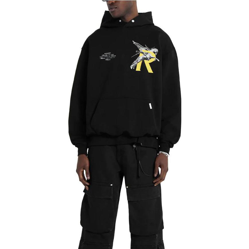 Shop REPRESENT レターグラフィックプリントルーズフィットフーディー ブラック MH4021-01