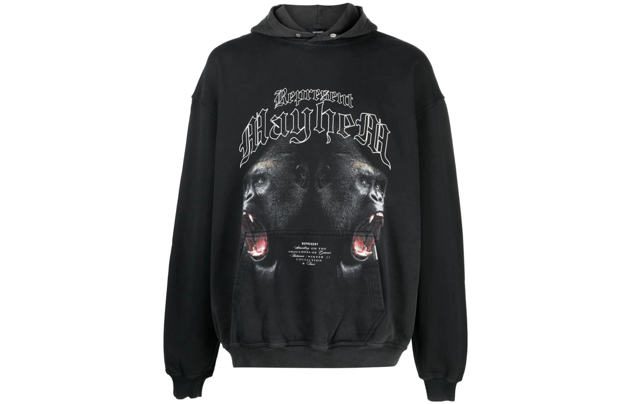 Represent Letter Graphic Printed Hoodie Black - MH400703-BLACK