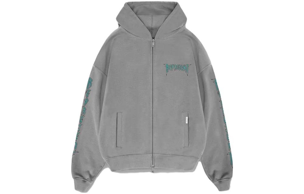 Represent Letter Print Zip-Up Hoodie Gray MH4028-119