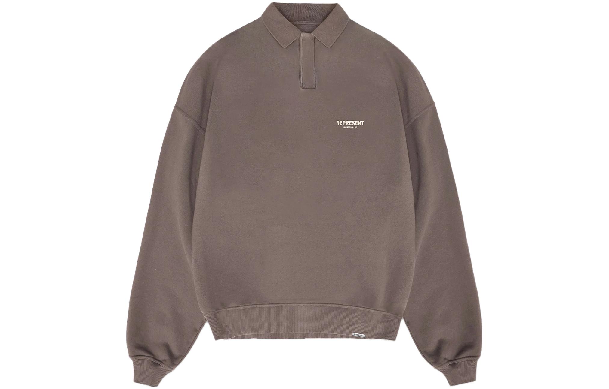Represent Logo Graphic Loose Fit Long-Sleeve Polo Sweatshirt Brown (Men) MS4024-292