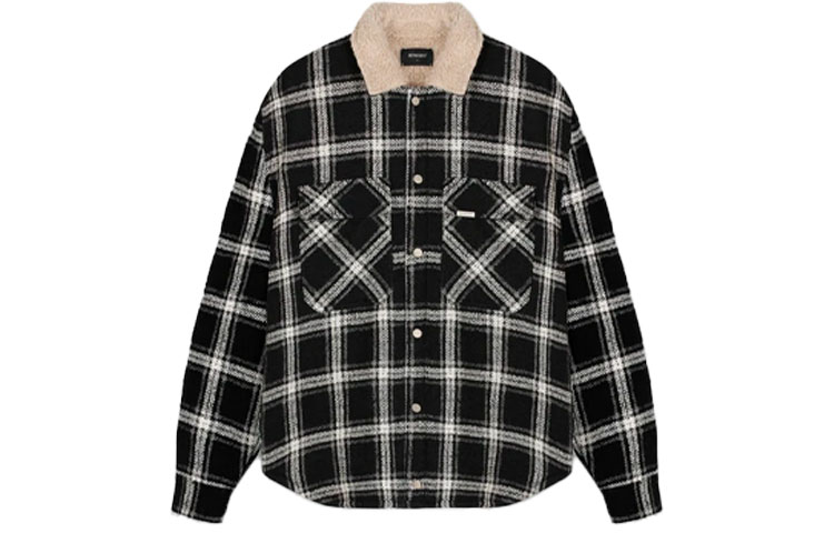 REPRESENT Logo Plaid Sherpa-Lined Jacket Black for Men. M06050-01