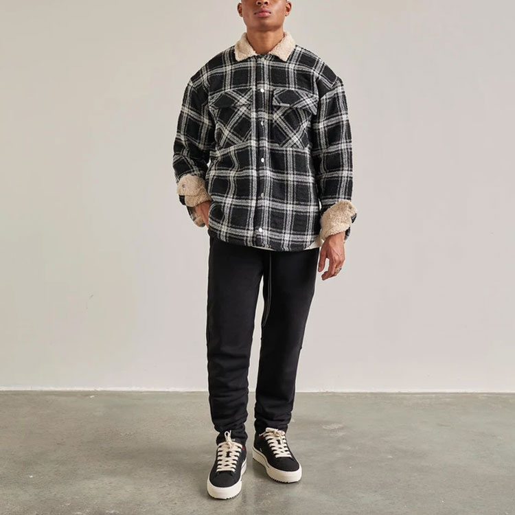 Purchase REPRESENT Logo Plaid Sherpa-Lined Jaket Hitam Lelaki. M06050-01