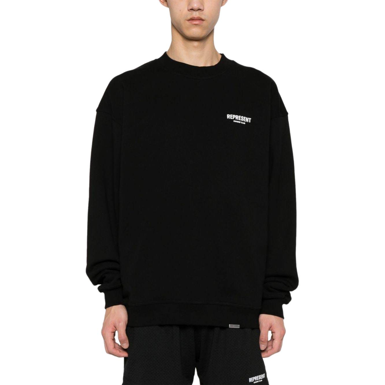 Lookbook Represent Logo Print Oversized Knit Texture Sweatshirt Black OCM410-01