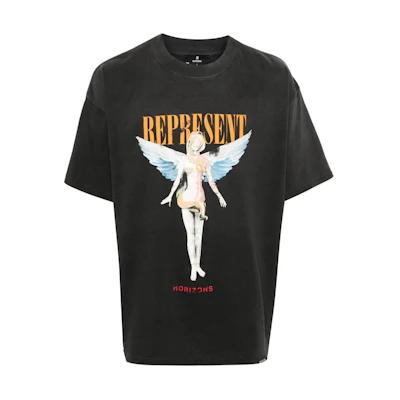 REPRESENT Logo Print Ribbed Trim Short Sleeve T-Shirt Black - Fashion Tee MLM434-444
