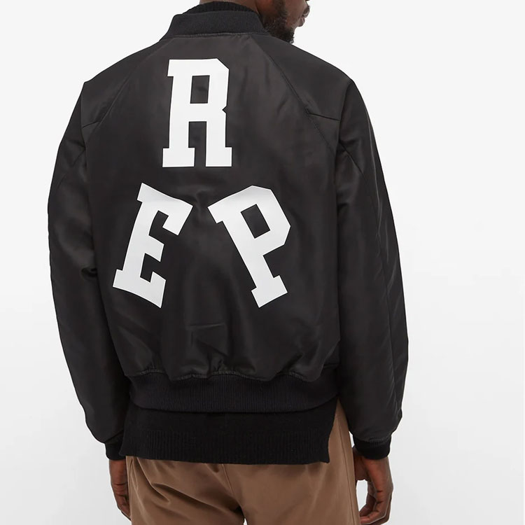 Shop Represent Logo Printed Zip-Up Bomber Jacket Black Outerwear M01089-01
