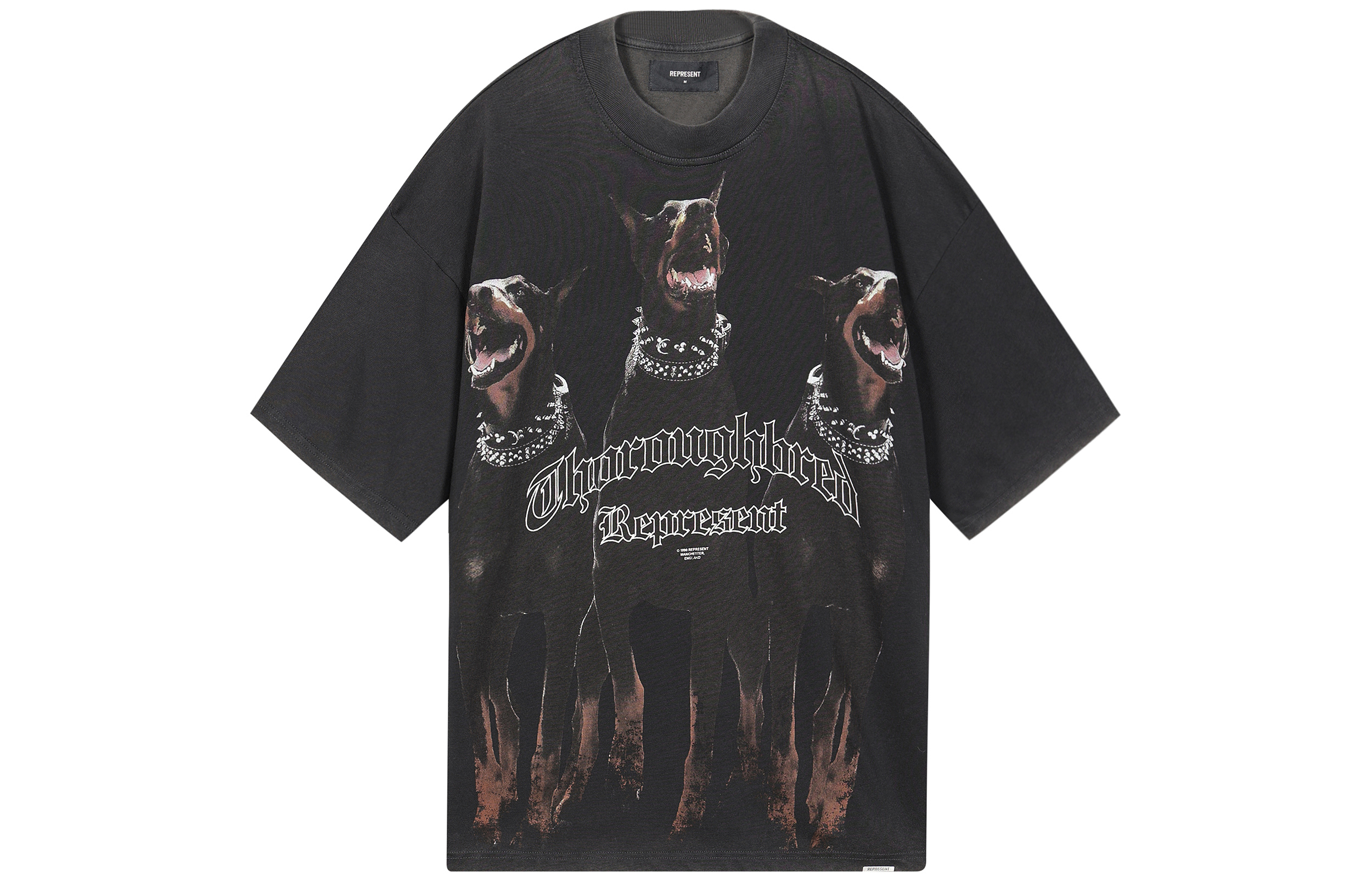REPRESENT Men’s Black T-Shirt with Three Hounds Animal Print Design. M05147-20