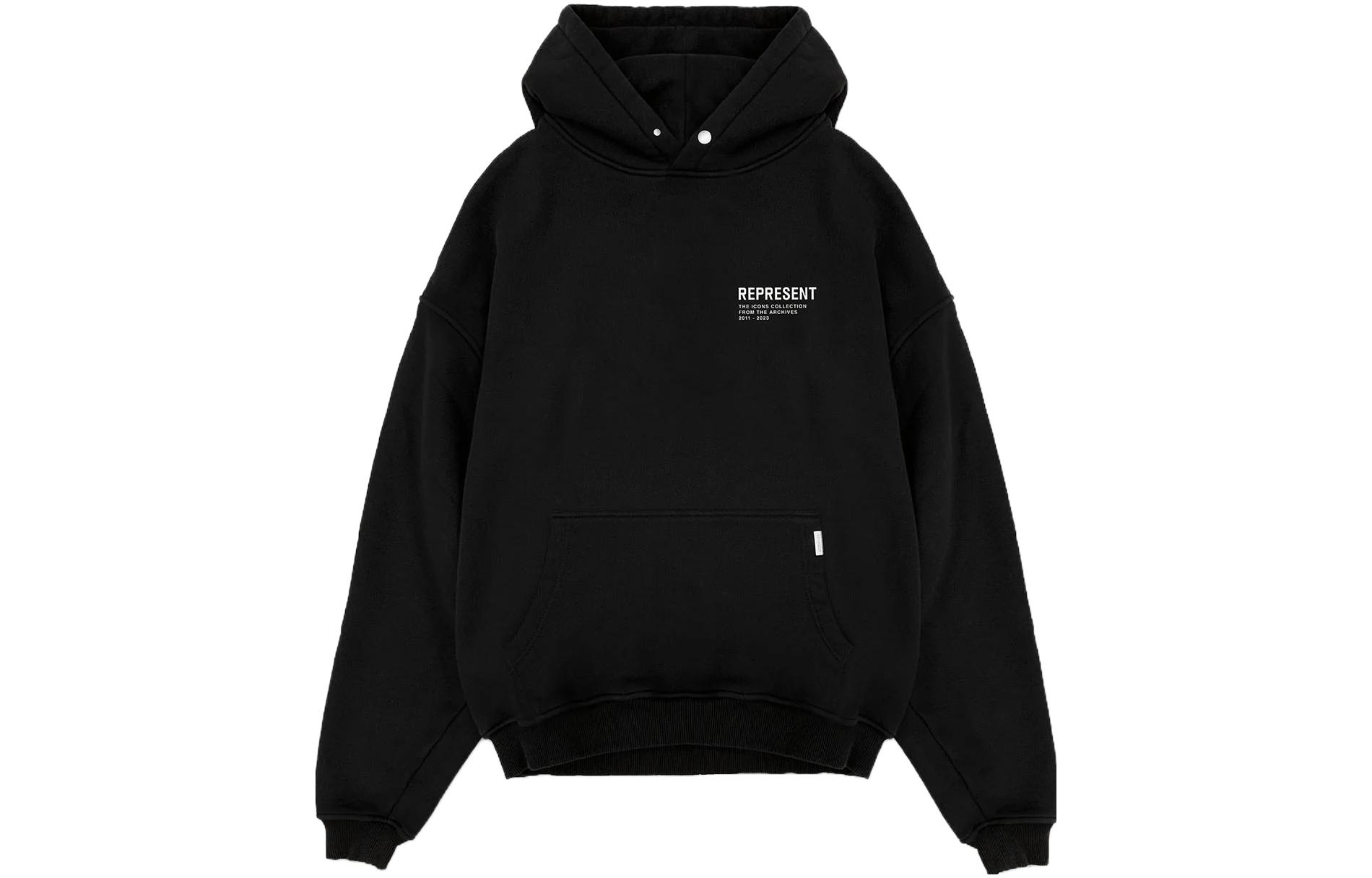 Represent Monochrome Icons Hoodie Black Pullover with Graphic Print MLM4712-01