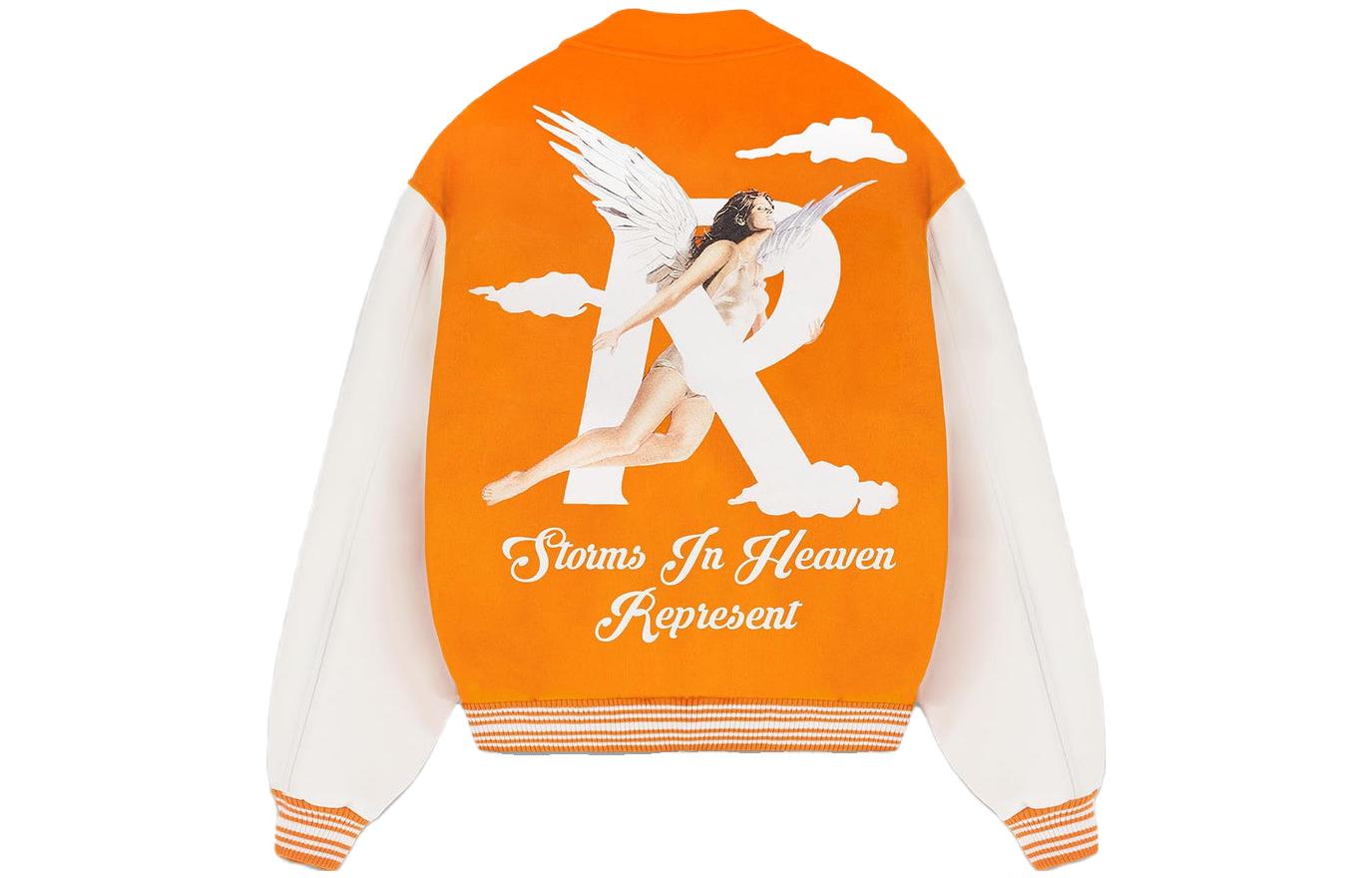 Lookbook Represent Neon Orange Letter Print Collared Jacket for Men M01222-237