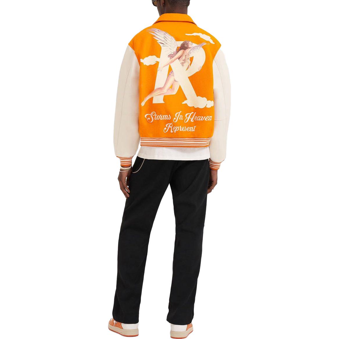 Shop Represent Neon Orange Letter Print Collared Jacket for Men M01222-237