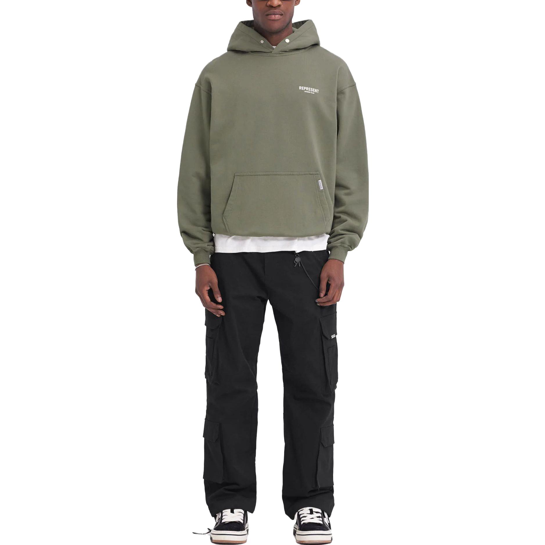 Shop REPRESENT オリーブグリーン オーバーサイズフーディー 長袖スウェットシャツ MH400407